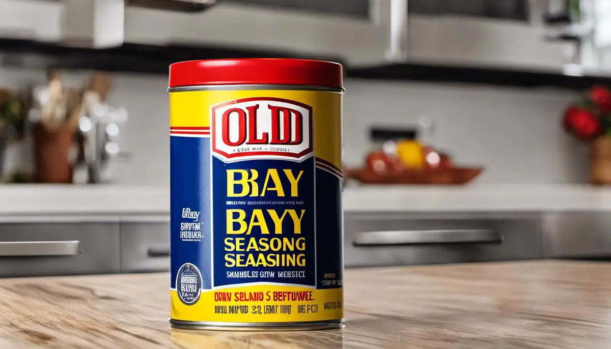 A can of Old Bay Seasoning sitting on a kitchen counter
