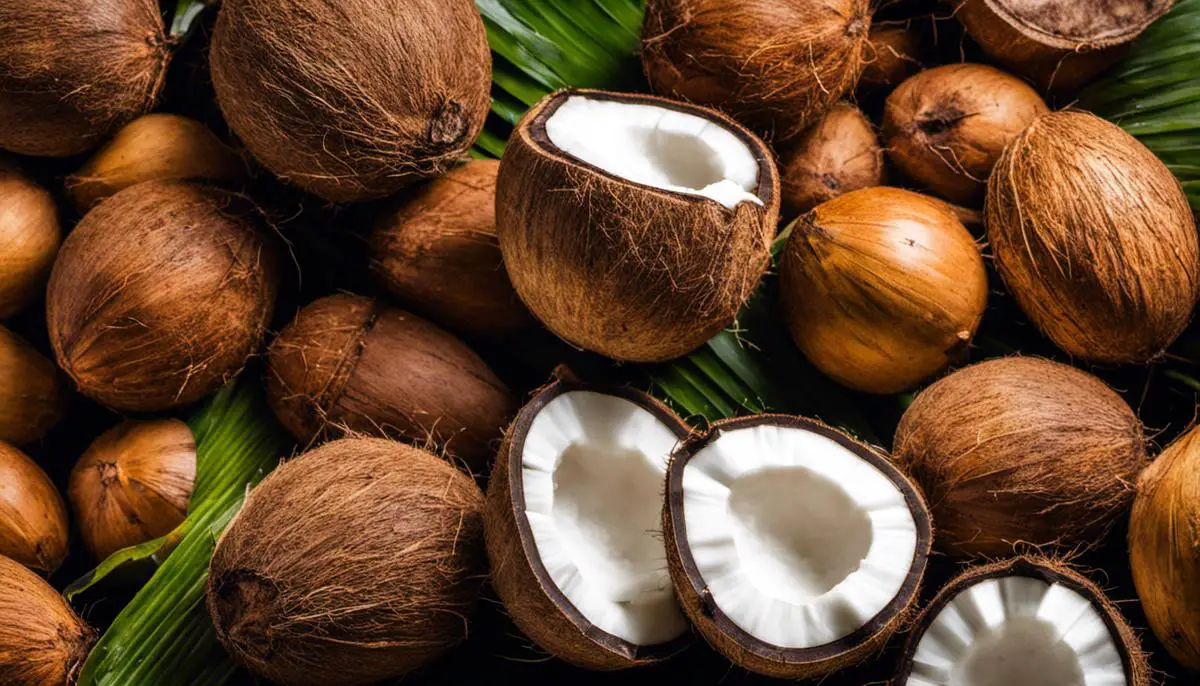 A variety of coconuts representing the different health benefits coconut provides.