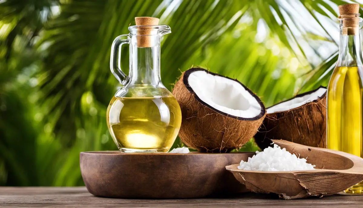 Image depicting potential risks and considerations of coconut oil such as heart health, weight gain, allergic reactions, skin issues, and insufficient research.