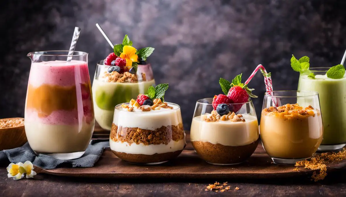 Image of a variety of coconut sugar desserts, including pudding and smoothies