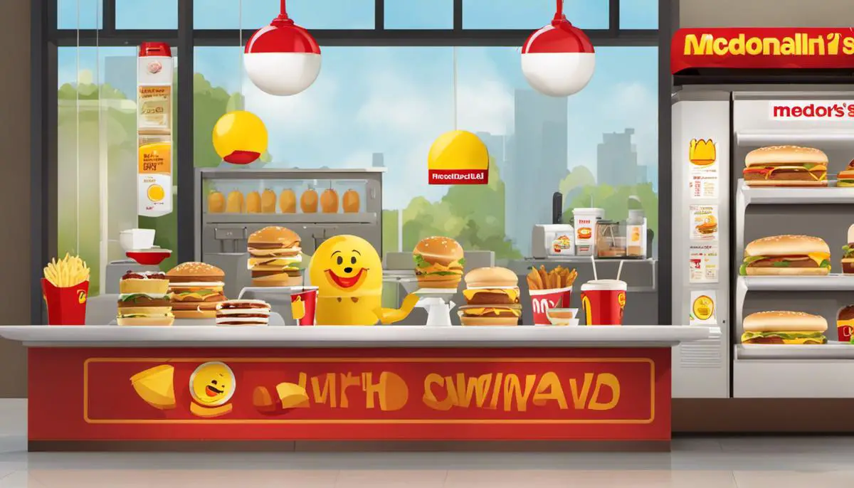 A graphic with customer feedback emojis indicating positive sentiment regarding McDonald's all-day breakfast service.