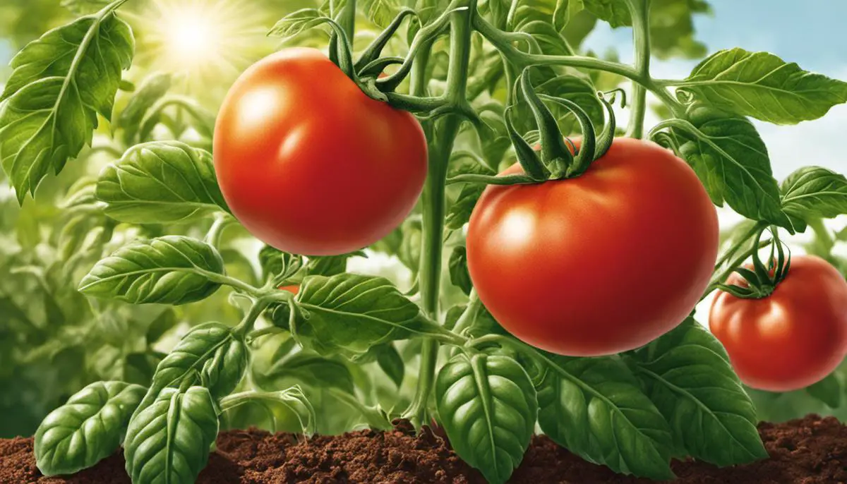 Illustration showing a tomato plant receiving adequate sunlight and growing healthy
