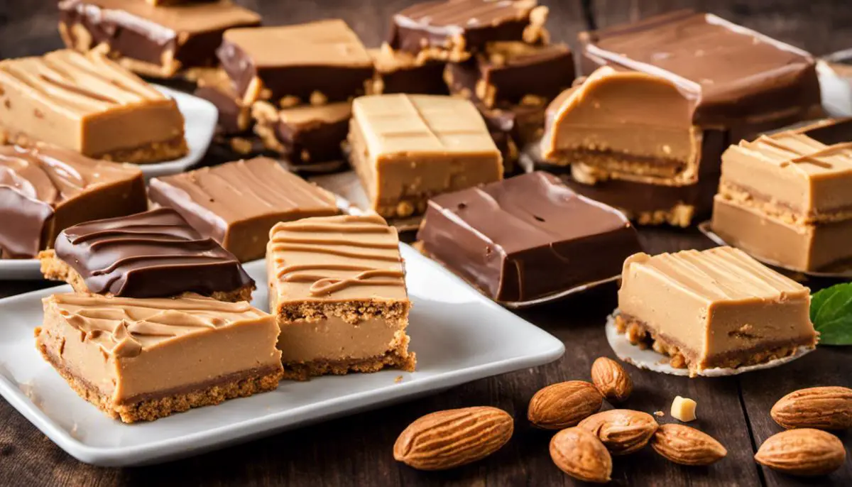 A close-up image of a plate filled with various peanut butter desserts like cookies, bars, and fudge, showcasing the delicious and irresistible nature of peanut butter desserts.