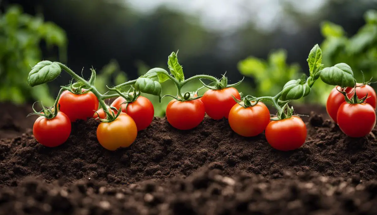 Image depicting tomatoes growing in healthy soil