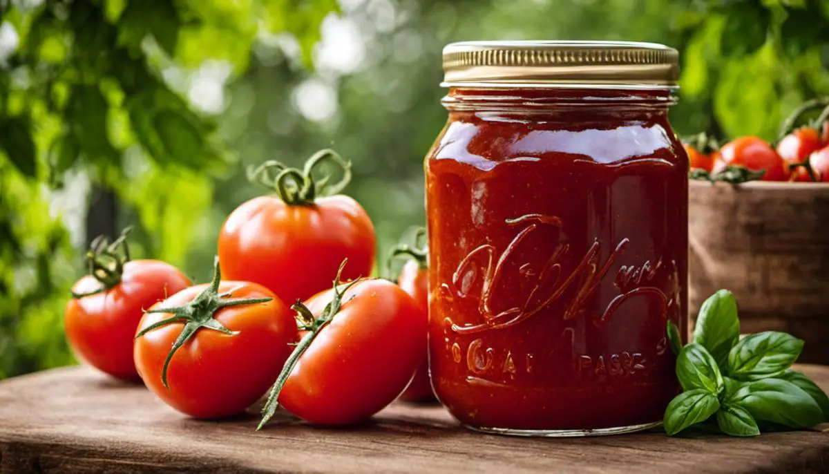 Homemade tomato paste in a glass jar